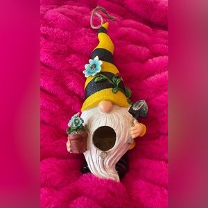 Sweet Bumblebee Birdhouse Gnome tending his flowers offering birds a home